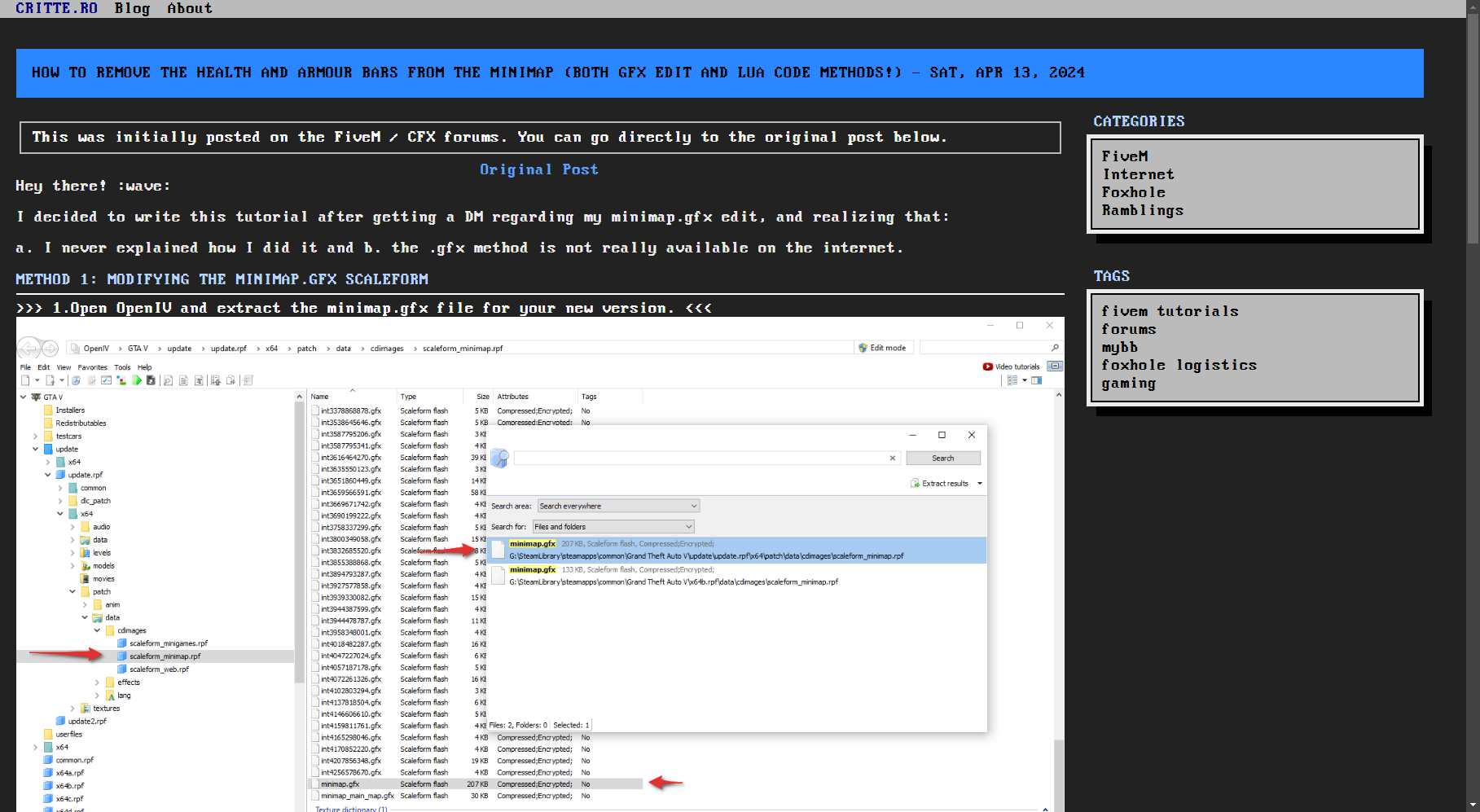 Screenshot of the old Article/Blog page