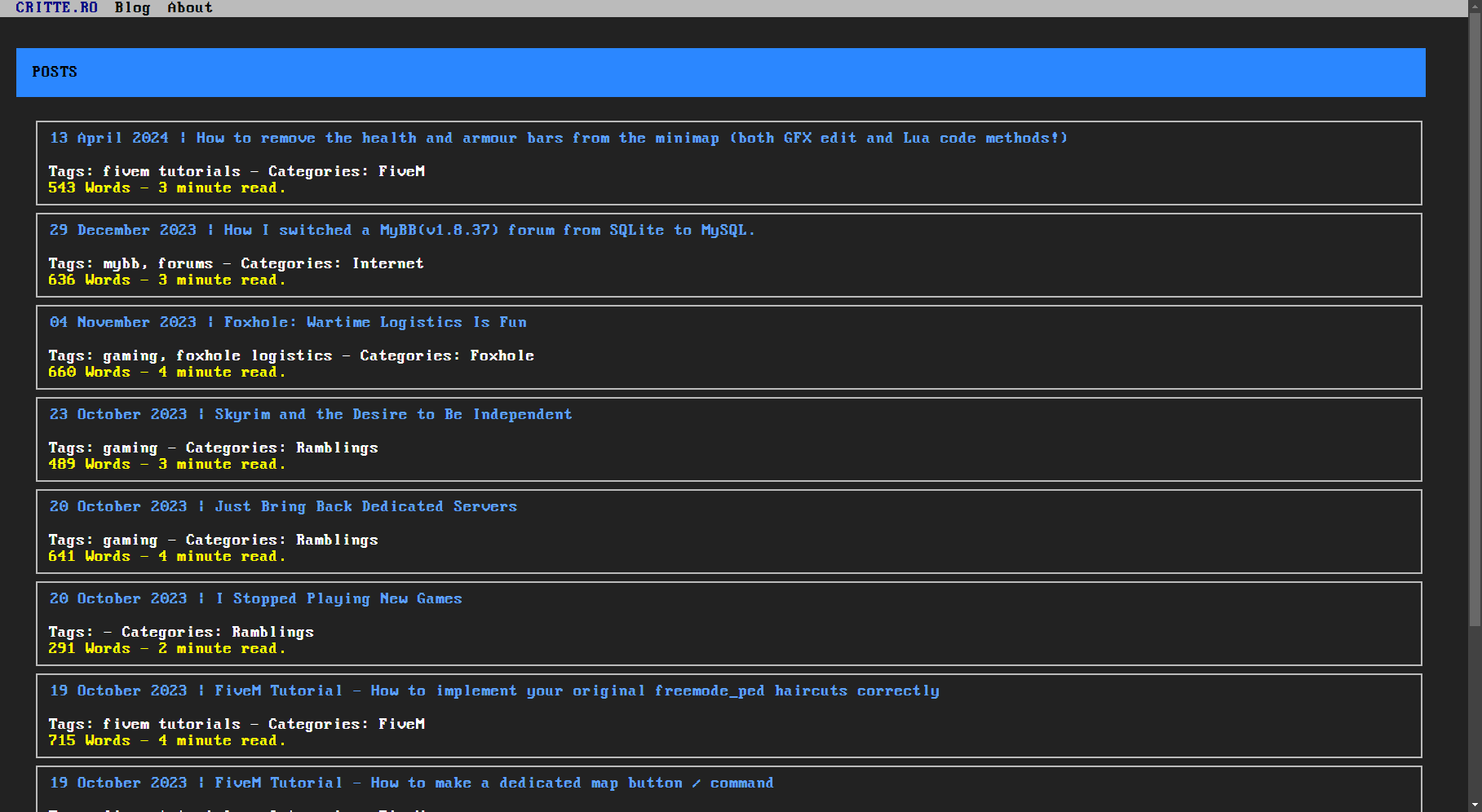 Screenshot of the old List page